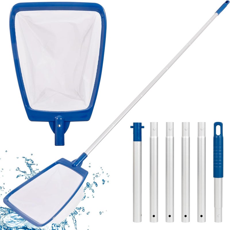 POOLAZA Pool Skimmer Net with Pole, Ultra Fine Mesh Pool Nets for Cleaning with Pole, Semi-deep Pool Net Skimmer with 68'' Thickened Aluminum Pole, Pool Leaf Net for Above Ground Pool, Spa & Hot Tub - Image 1